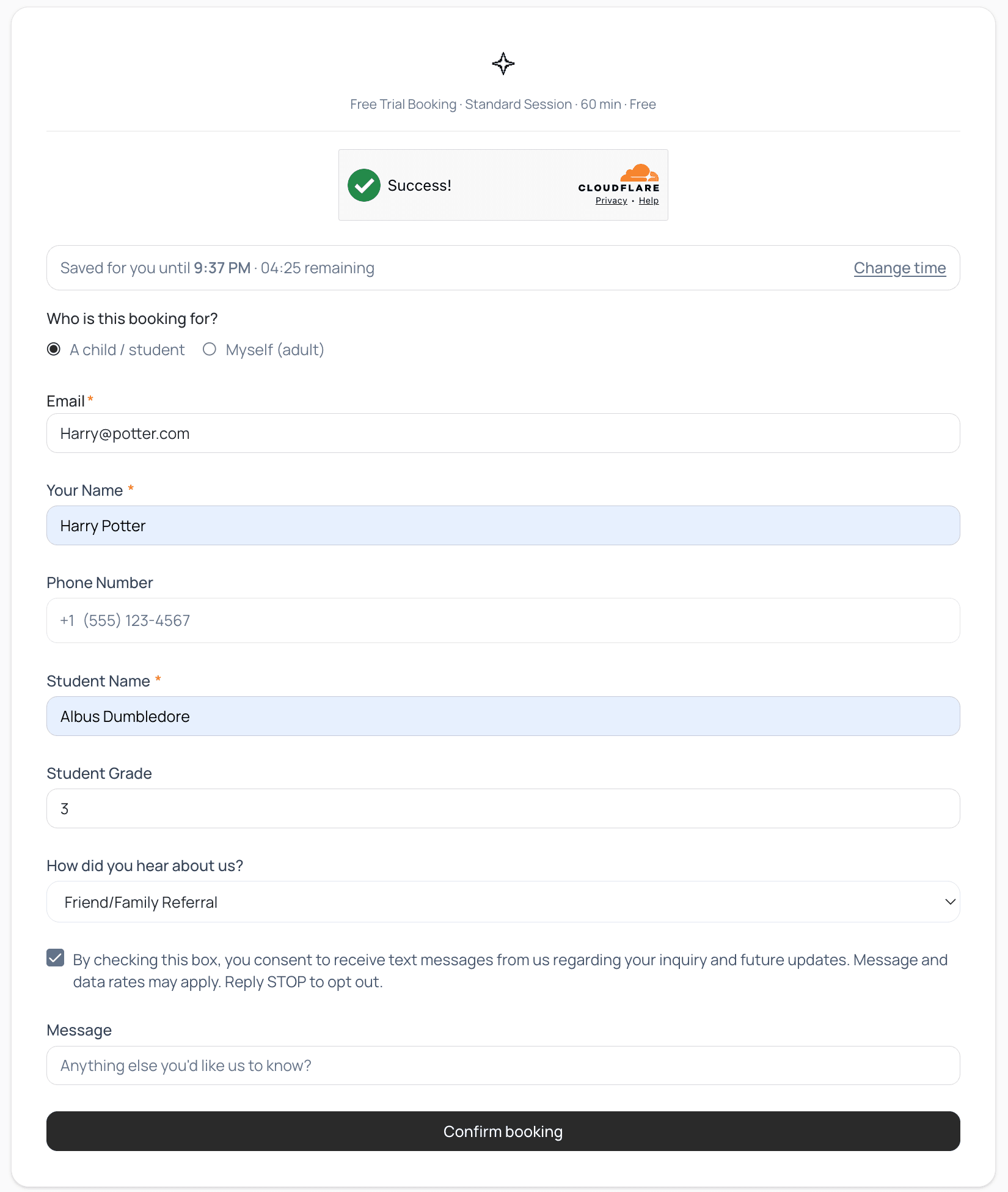 The customizable intake form a family fills out