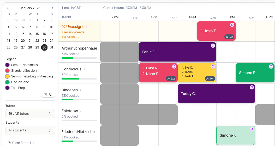 Admin portal scheduling view